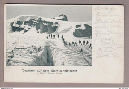 CH GL Glärnischgletscher mit Touristen 1902-07-02 Stabstempel Netstal Foto J.Knobel