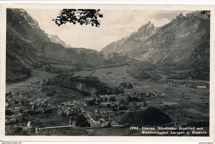 GLARUS  NÖRDLICHER STADTTEIL MITT KANTONSSPITAL U.RIEDERN   - PHOTO CARD      2 SCANS