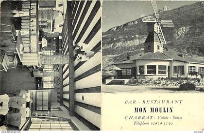 - suisse -ref D137- carte séparée par 2 petits volets - bar restaurant mon moulin a charrat - valais -carte bon etat -