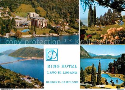 12797003 Bissone Lago di Lugano Fliegeraufnahme Ring-Hotel Pool Bissone