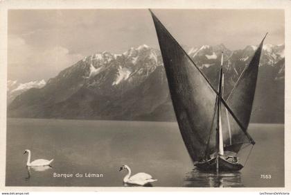 SUISSE - Barque du Léman - bateau à voile - cygnes - Carte Postale Ancienne