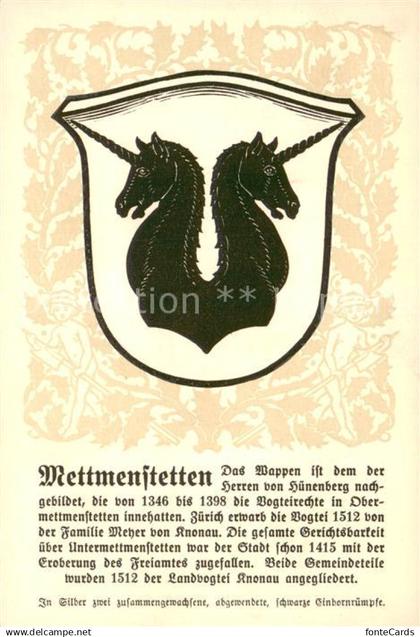 13707591 Mettmenstetten ZH Wappen Serie Zuercher Gemeindewappen Serie XVI Nr. 78