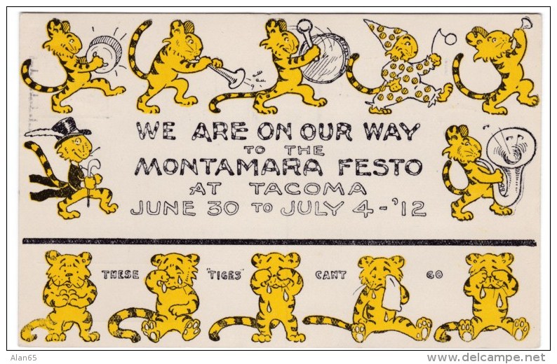 Tacoma Washington, Montamara Festo, Tiger Theme, c1910s Vintage Postcard