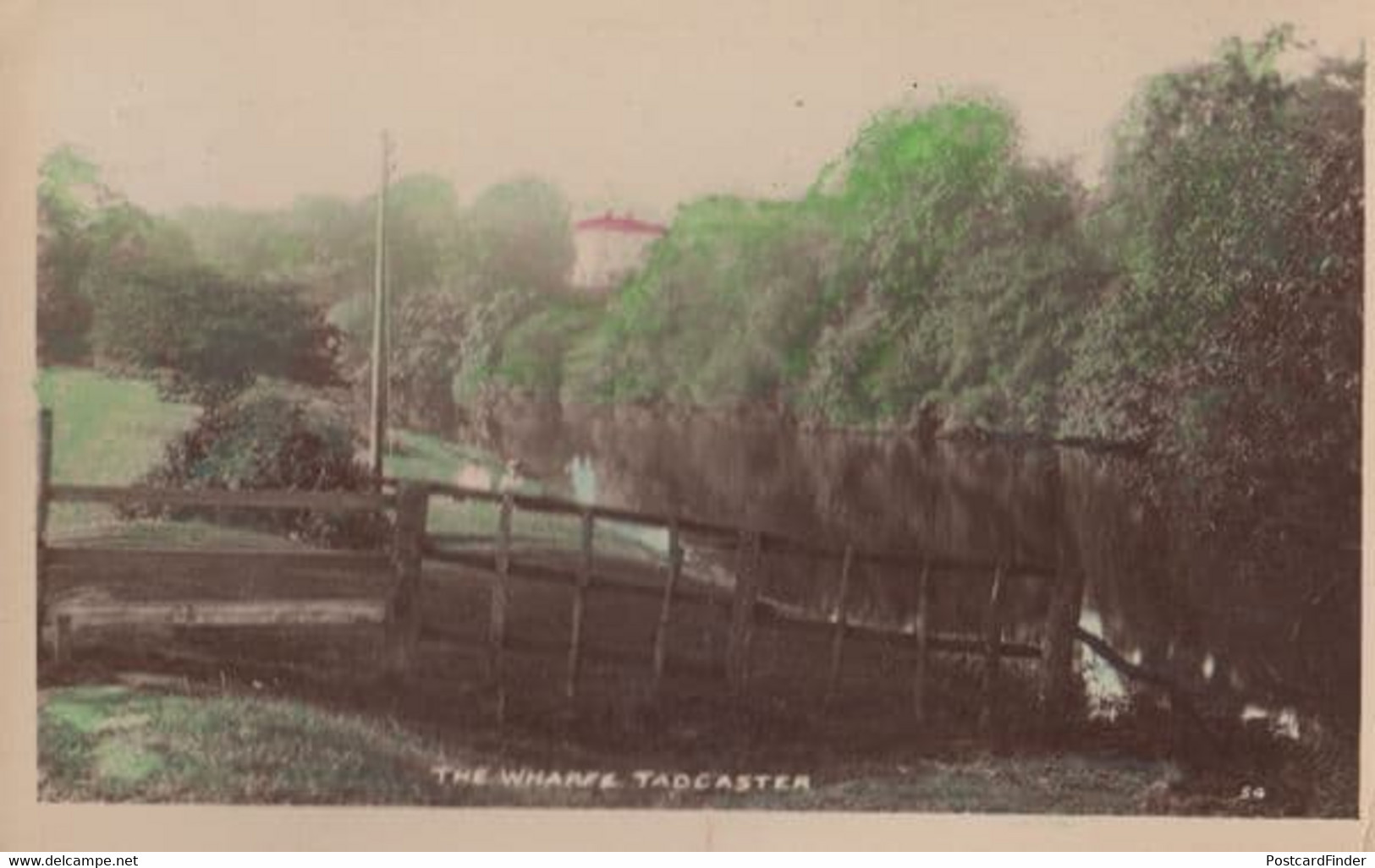 Tadcaster The Wharfe Vintage 1922 Postmark Frank Lovers On River Green Postcard