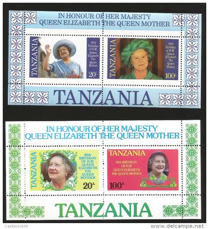 B)1985 TANZANIA, PICTURE, ROYAL, QUEEN ELIZABETH, BIRTHDAY,  CROWN, 85TH ANNIVERSARY QUEEN MOTHER ELIZABETH,  MNH.