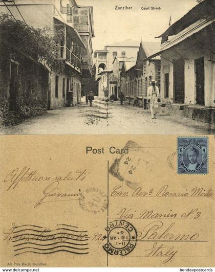 tanzania, ZANZIBAR, Court Street (1924) Postcard, Stamp