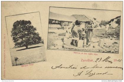 tanzania, ZANZIBAR, Mangoe Tree, Natives at the Water Pipe (1905)