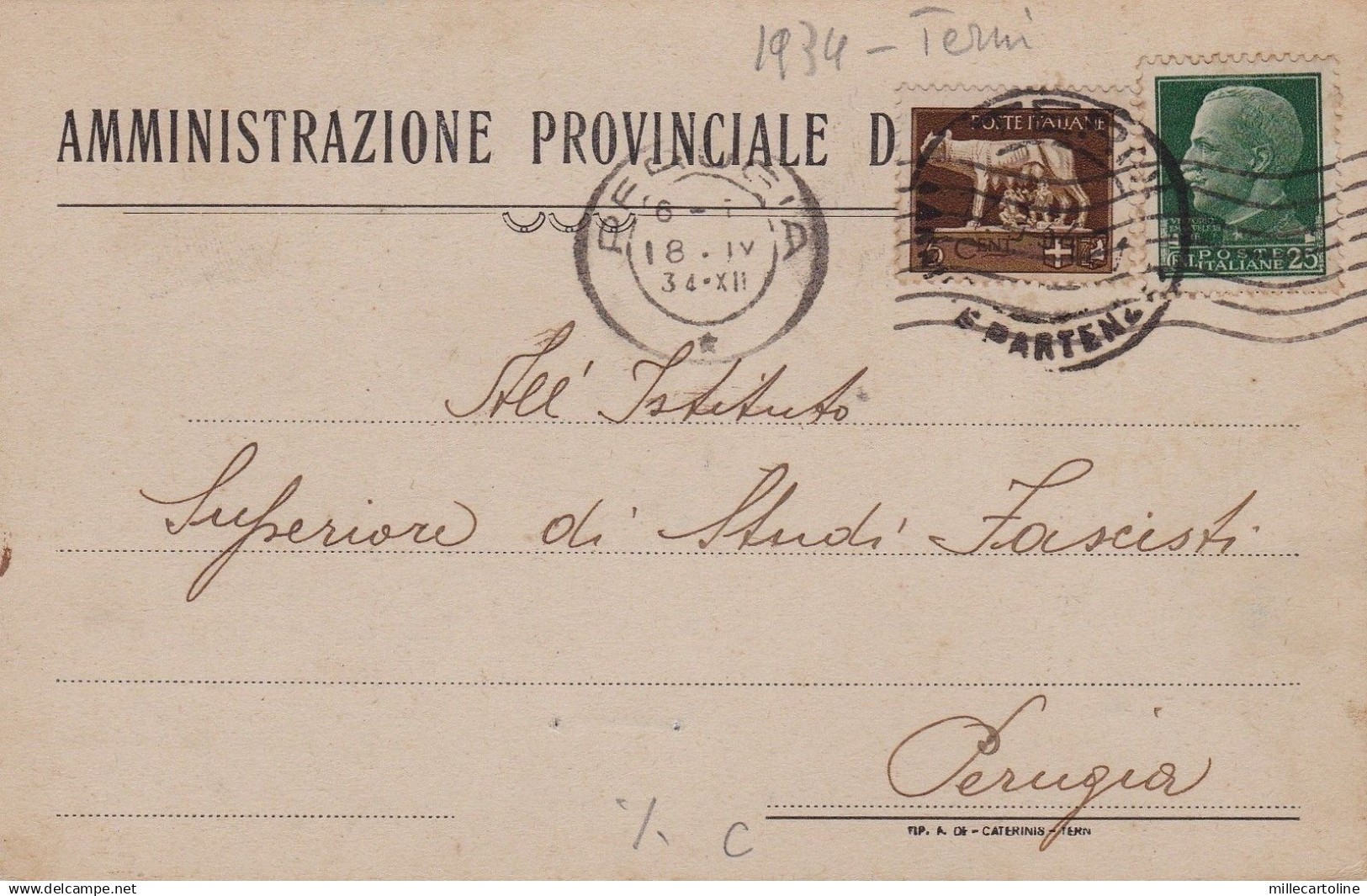 TERNI: testatina - "Amministrazione Provinciale di Terni"   1934