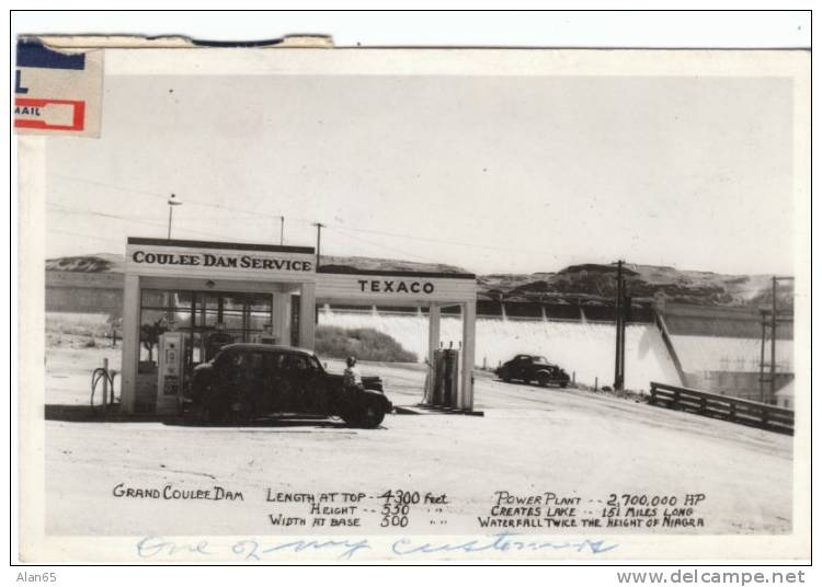 Texaco Coulee Dam Service Station, Coulee WA Washington State, Auto, c1940s Vintage Real Photo Postcard