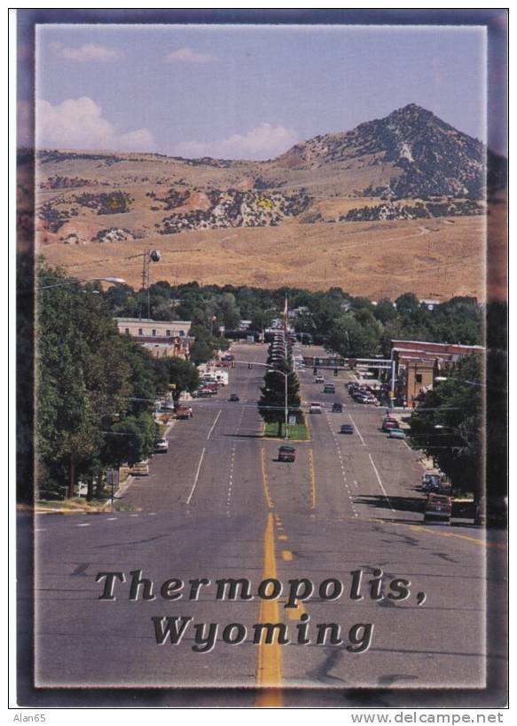 Thermopolis WY Wyoming, Street Scene, Autos, on c1980s Vintage Postcard