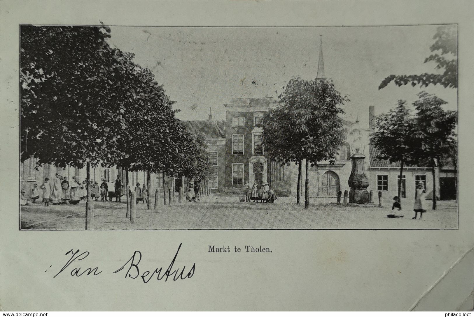 Tholen (Zld.) Markt te 1902 Hoek vouw