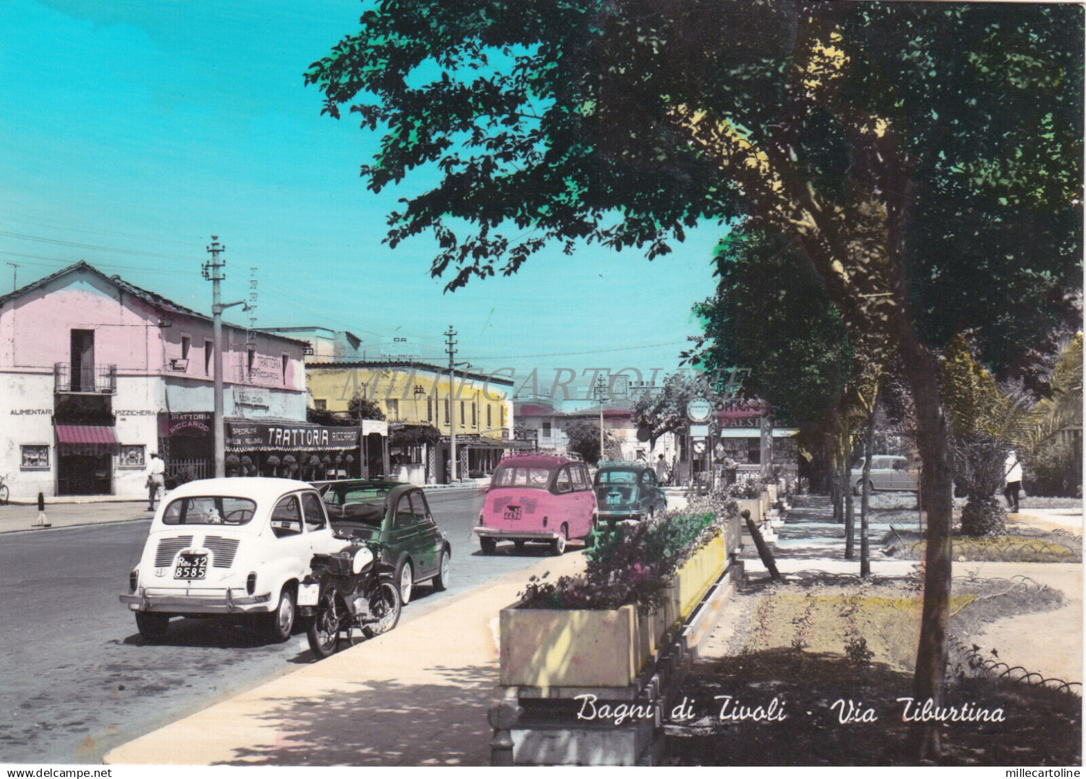 TIVOLI - Bagni di Tivoli, Via Tiburtina, Cartolina 1965 Trattoria Riccardo, FIAT