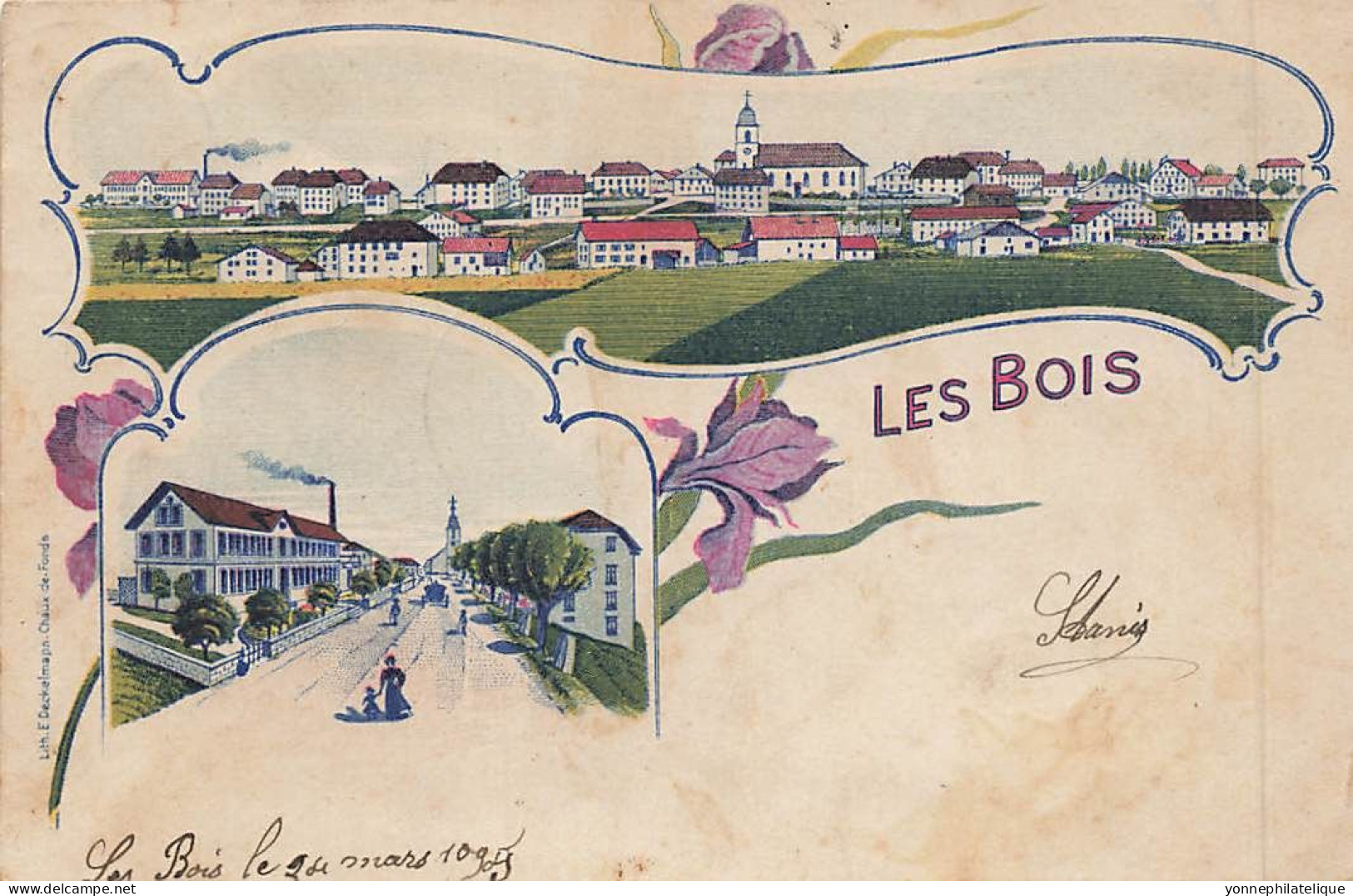 TOP - SUISSE - JU - JURA - LES BOIS - circulée 1905 - Lithographie Deckelmann (Sui-111)