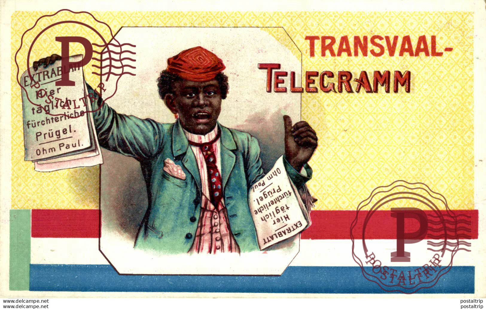 Transvaal Südafrika, Telegramm, Zeitungsverkäufer mit Extrablatt, Ohm    Black Americana   afro americana coleccionblack