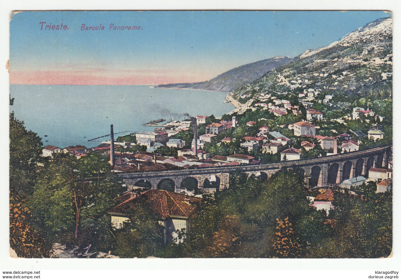 Trieste Barcola Panorama old postcard travelled 1914 Trieste to Cairo 1910 b181010