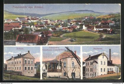 AK Briesen, Gasthaus Schwalb, Molkerie, Schule