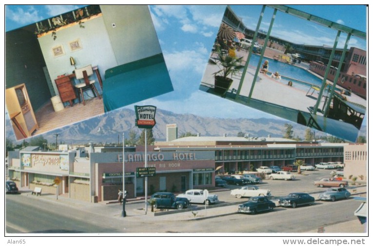 Tucson AZ Arizona, Flamingo Motel, Lodging Auto, Room Interior View, c1950s Vintage Postcard