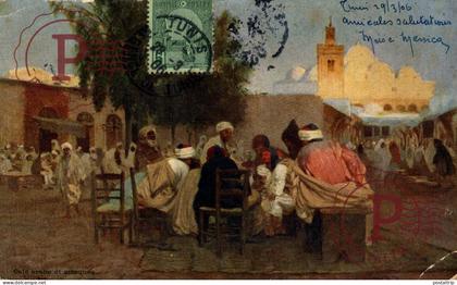 TUNEZ. TUNISIE. TUNIS. Café arabe et mosquée