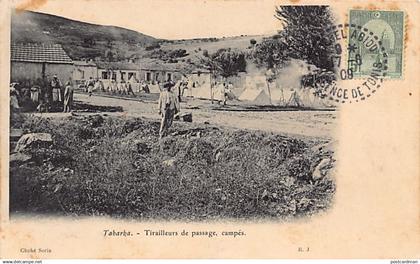 Tunisie - TABARKA - Tirailleurs de passage, campés - Ed. Cliché Soria - R. J.