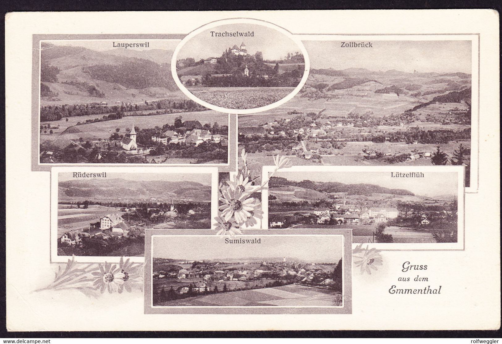 um 1920 ungelaufene AK: Gruss aus dem Emmenthal. Lauperswil, Lützelflüh, Rüderswil, Sumiswald, Trachsel-