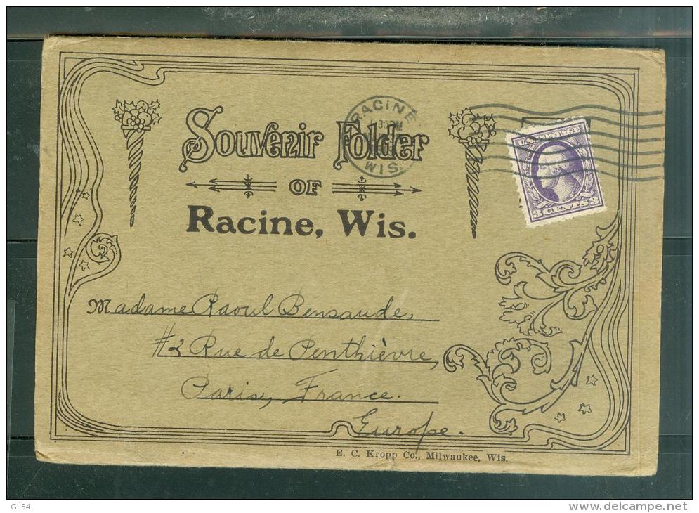 une carte lettre  contenant 10 vues de Racine  " souvenir Folder of Racine, Wis "  ( 7 scans ) -  LM183