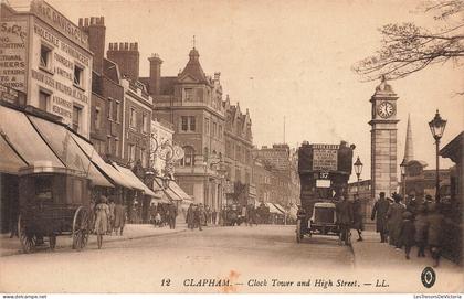 ROYAUME UNI - Angleterre - London Suburbs - Clapham - Clock Tower and High Street - LL - Animé - Carte Postale Ancienne