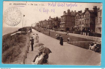 ENGLAND PPC Folkestone -The Leas 1909 Folkestone to St Georges- Motel, France and multiple forwarding to Italy