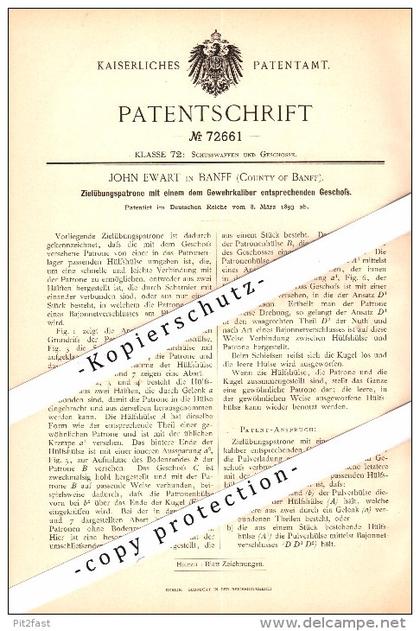 Original Patent - John Ewart in Banff , County of Banff , 1893 , Target practice cartridge for rifle , Scotland !!!