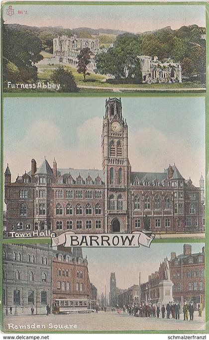 AK Barrow in Furness Abbey Town Hall Ramsden Square Tram Cumbria Cumberland Westmorland United Kingdom England UK