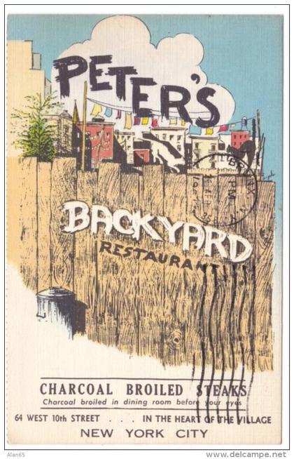 New York City NY, Peter's Backyard Restaurant, Greenwich Village Business Steak House, c1960s Vintage Postcard