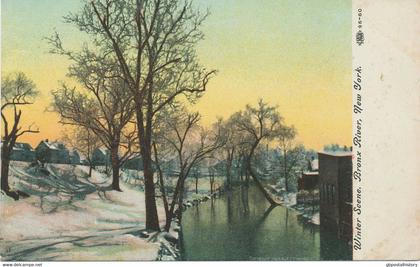 USA 1910 FU coloured pc „Winter Scene. Bronx River, New York“