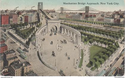 AK New York City Manhattan Bridge Approach Arch and Colonnade Plaza Bowery Railway Metro Train Line Tram Tramway NY
