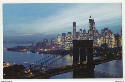 Nightfall in Lower Manhattan old postcard posted 1966 PT180221*