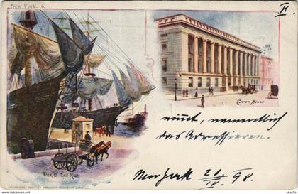 PC US, NY, NEW YORK, CUSTOM HOUSE, PIER, Vintage Postcard (b32165)