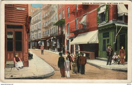 PC US, NY, NEW YORK, SCENE IN CHINATOWN, Vintage Postcard (b32096)