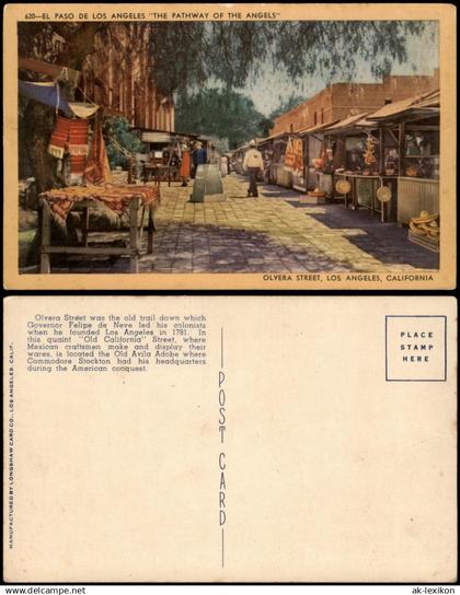 Postcard Los Angeles Los Angeles OLVERA STREET, El Paso 1934