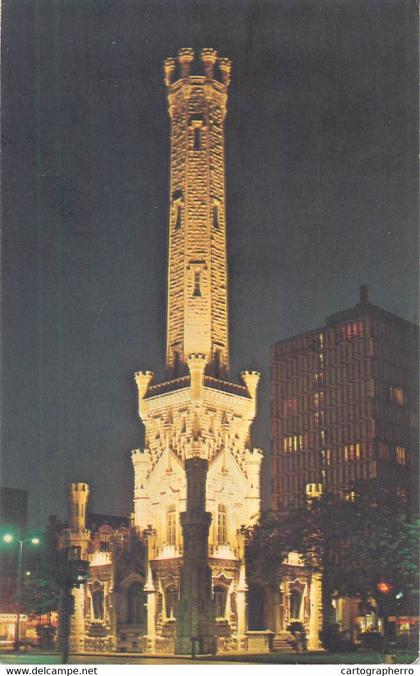 Postcard USA IL - Illinois > Chicago water tower at night