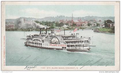 AK Cincinnati Str. Island Queen Sidewheeler Steamboat Steamer Dampfer Mississippi Ohio OH Wurlitzer Bockenheim Rossel