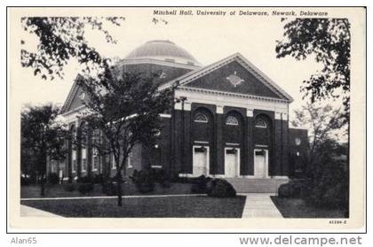 Newark DE Delaware, Mitchell Hall, University of Delaware Campus, c1950s Vintage Curteich Postcard