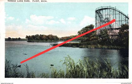 AK Flint Thread Lake Park Rollercoaster Looping Lakeside Amusement Wonderland Michigan MI United States USA Stamp