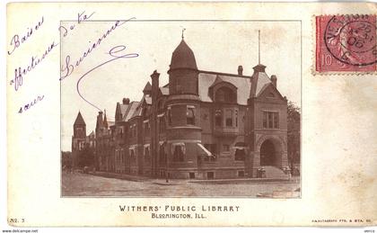 Carte POSTALE Ancienne de ILLINOIS - BLOOMINGTON, Wither's Public Library