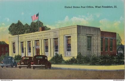 WEST FRANKFORT ILL - US POST OFFICE US FLAG POSTCARD OLD CARS