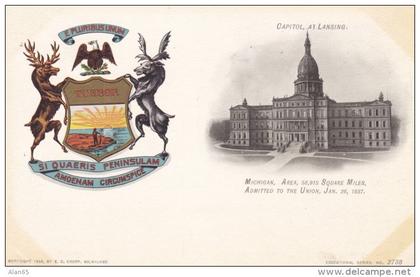 Michigan State Capitol Building, Lansing MI c1900s Vintage Postcard, Paducah KY Clothing Store Message on back