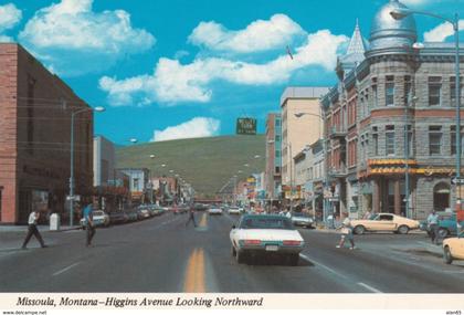 Missoula Montana Higgins Avenue Street Scene, Ford Mustang Fastback Auto c1970s Vintage Postcard