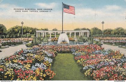 Topeka Kansas - Reinisch Memorial Rose Garden , Gage Park US Flag Postcard 1956 Red Cross Fund Machine Stamp