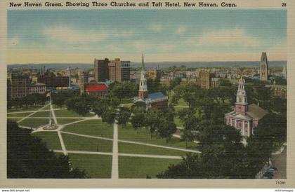 New Haven Green showing Three Churches and Taft Hotel, New Haven, Conn.