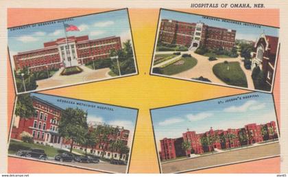 Omaha Nebraska, Hospitals of Omaha, Multi-view Scenes, c1940s Vintage Curteich Linen Postcard