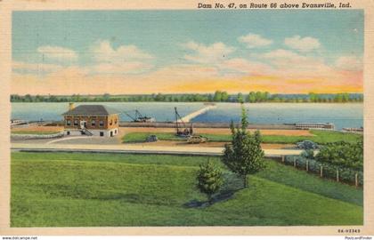 Newburgh Indiana Dam No. 47 Route 66 Evansville WW2 USA Old Postcard