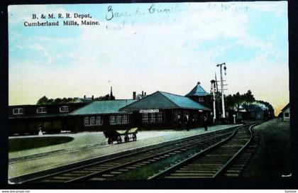 ► Cumberland Mills , Maine - Station Depot Smoking train , Maine USA1920s