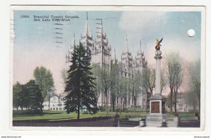 Beautiful Temple Grounds, Salt Lake City old postcard posted 1935 Pasadena pmk b230205